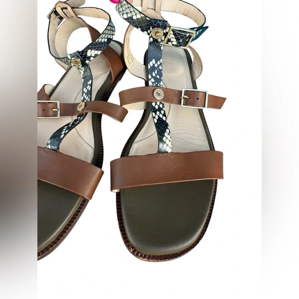 Cole Haan Wren flat sandals Pecan Snake Print gladiator style ankle strap 9.5